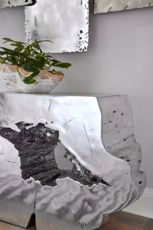 Phillips Collection Freedom Console Table In Silver Leaf - Nature-inspired Glamour For Modern Home Décor & Style Silver Resin Ph64210