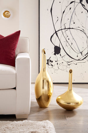 Phillips Collection Julian Gold Leaf Vase - Luminous Flared Flask Design For Stunning Decor & Modern Organic Style Gold Resin Ph67523