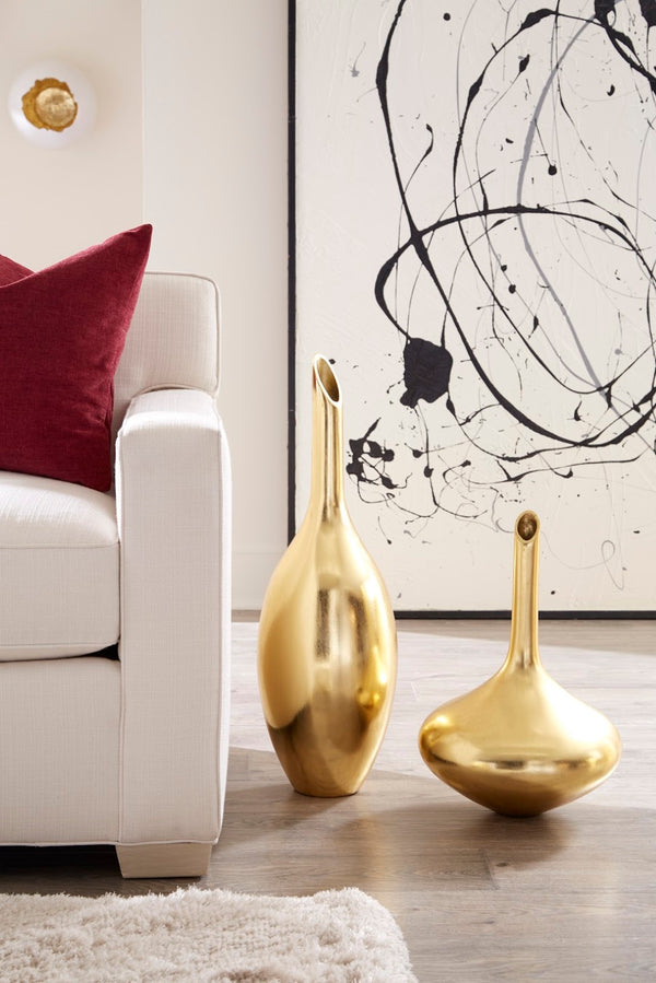 Phillips Collection Julian Gold Leaf Vase - Luminous Flared Flask Design For Stunning Decor & Modern Organic Style Gold Resin Ph67523