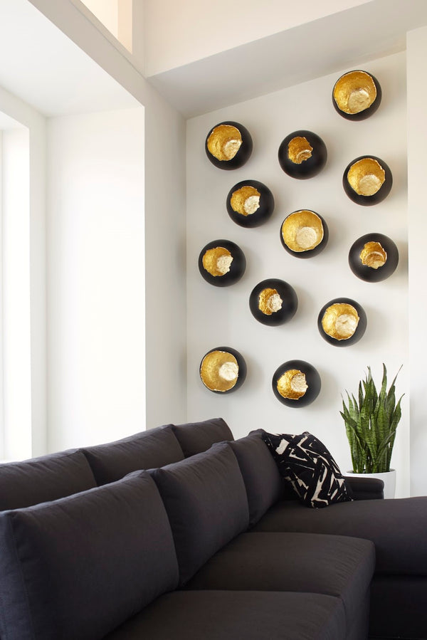 Phillips Collection Broken Egg Wall Art Set Of 4 - Black & Gold Leaf Decorative Sculptures For Modern Home Decor Black,Gold Resin Ph81190