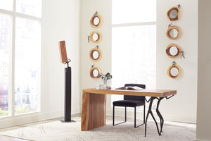 Phillips Collection Atlas Cross Cut Mirror – Decorative Round Design In Chamcha Wood With Whimsical Bronze Figure Accent Black,Brown Wood ,Chamcha Wood Th102267