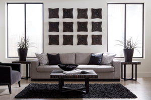 Phillips Collection Chainsaw Square Coffee Table - Distressed Wood With Industrial Black Iron Base, Modern Chic Design Black Wood ,Chamcha Wood Th103559