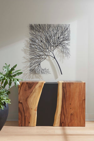 Phillips Collection River Console Table - Elegant Double-sided Design With Reclaimed Golden Acacia Wood & Black Base Black,Brown Wood ,Chamcha Wood Th103725