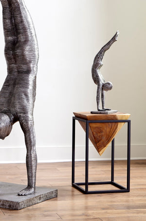 Phillips Collection Inverted Pyramid Side Table: Modern Organic Design With Natural Wood And Sleek Metal Frame Elegance Brown,Black Wood ,Chamcha Wood Th105232