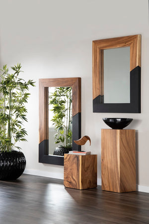 Phillips Collection Geometry Large Wood Mirror - Modern Organic Design With Textured Woodgrain For Stylish Spaces Brown,Black Wood ,Chamcha Wood Th105234