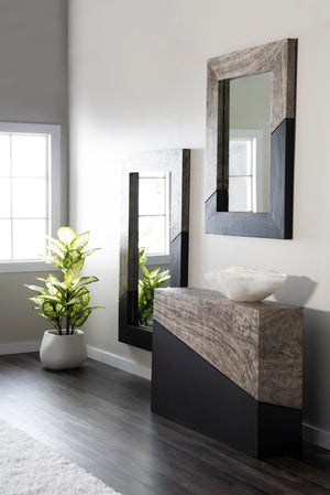 Phillips Collection Geometry Large Wood Mirror - Modern Organic Design With Textured Woodgrain For Stylish Spaces Gray,Black Wood ,Chamcha Wood Th105236