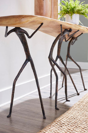 Phillips Collection Atlas Console Table - Stunning Natural Finish With Unique Metal Support For Timeless Elegance Brown,Black Wood ,Chamcha Wood Th106036
