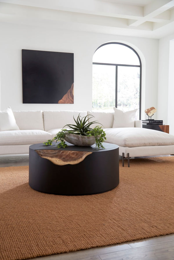 Phillips Collection Cornered Coffee Table - Stylish Round Design With Natural Chamcha Wood & Lightweight Black Iron Frame Black,Brown Metal ,Iron Th110324
