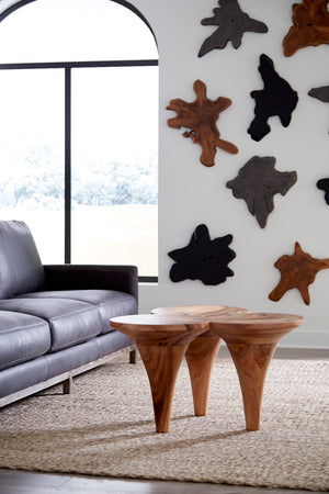 Phillips Collection Marley Coffee Table - Chic Natural Accent With Unique Golf-tee Design & Smooth Scalloped Top Finish Brown Wood ,Chamcha Wood Th112228