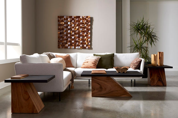 Phillips Collection Slant Coffee Table - Contemporary Natural Wood Design With Sleek Black Top For Modern Interiors Black,Brown Wood ,Chamcha Wood Th113555