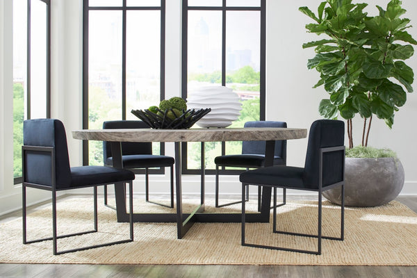 Phillips Collection Chuleta Unique Round Dining Table With Reclaimed Chamcha Wood & Stylish Stainless Steel Base Gray,Silver Wood ,Chamcha Wood Th86250