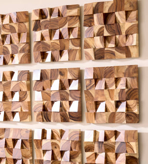 Phillips Collection Blocks Textured Wall Tile - Unique Chamcha Wood Mosaic Art Panels For Stunning Interiors Brown Wood Th92141