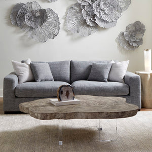 Phillips Collection Floating Round Coffee Table With Acrylic Legs, Modern Organic Design, Unique Chamcha Wood Finish Silver,Gray Wood ,Chamcha Wood Th97528