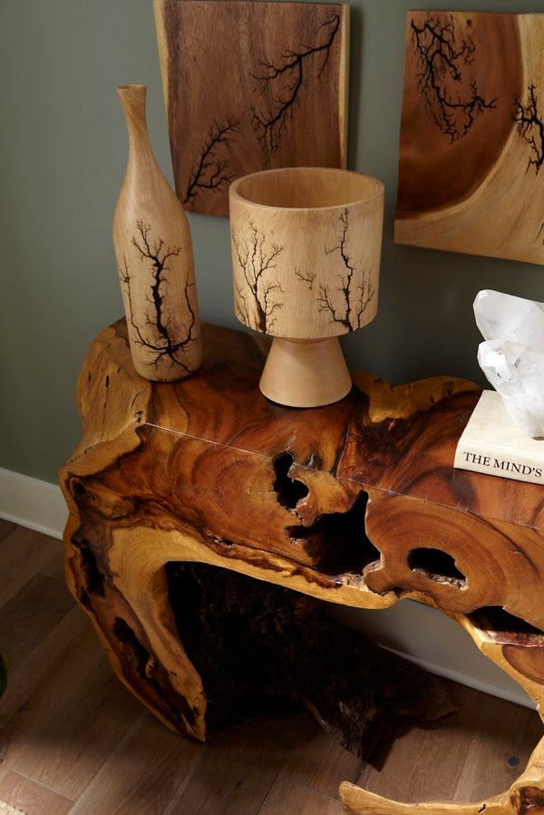 Phillips Collection Lightning Tapered Bottle In Mango Wood - Stunning Organic Decor With Unique Fractal Design Brown Wood ,Mango Th97709