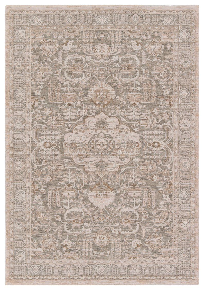 Jaipur Living Lilit Acair Lil02 Powerloomed Machinemade 85% Polyester 15% Polypropylene Traditional Medallion Indoor Rug Green, Gray 85% Polyester 15% Polypropylene Rug158435