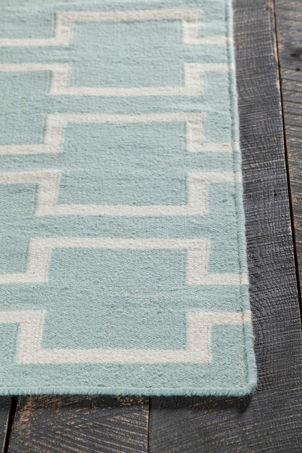 Chandra Rugs Hand-woven Reversible Wool/Cotton Rug - Exquisite Flatweave Design For Elegant Home Décor & Comfort Blue,White Wool Lim25702-35