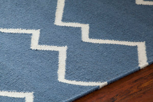 Chandra Rugs Hand-woven Flatweave Reversible Wool/Cotton Rug - Elegant Artisan Craftsmanship For Any Room Decor Blue,White Wool Lim25704-35