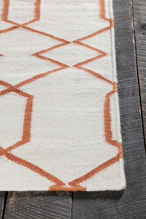 Chandra Rugs Hand-woven Reversible Wool/Cotton Rug - Exquisite Artistry, Versatile Design, And Luxurious Comfort White,Orange Wool Lim25712-35