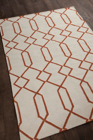 Chandra Rugs Hand-woven Reversible Wool/Cotton Rug - Exquisite Artistry, Versatile Design, And Luxurious Comfort White,Orange Wool Lim25712-35