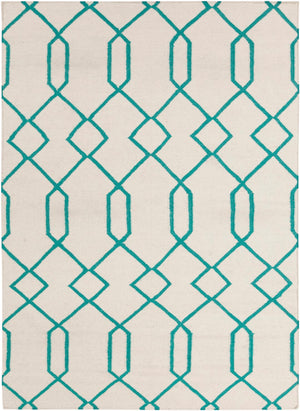 Chandra Rugs Hand-woven Reversible Wool/Cotton Rug - Elevate Your Space With Luxurious Style And Comfort! White,Teal Wool Lim25713-35