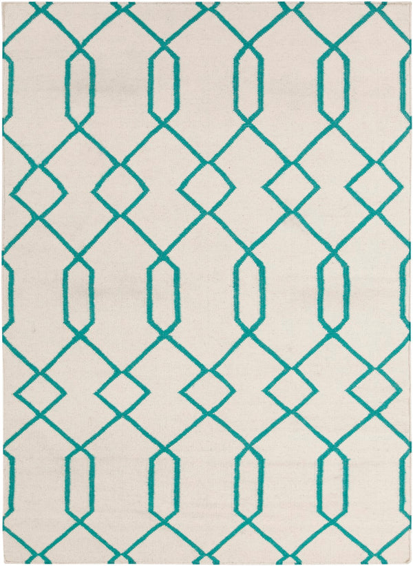 Chandra Rugs Hand-woven Reversible Wool/Cotton Rug - Elevate Your Space With Luxurious Style And Comfort! White,Teal Wool Lim25713-35