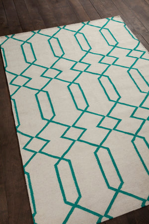 Chandra Rugs Hand-woven Reversible Wool/Cotton Rug - Elevate Your Space With Luxurious Style And Comfort! White,Teal Wool Lim25713-35