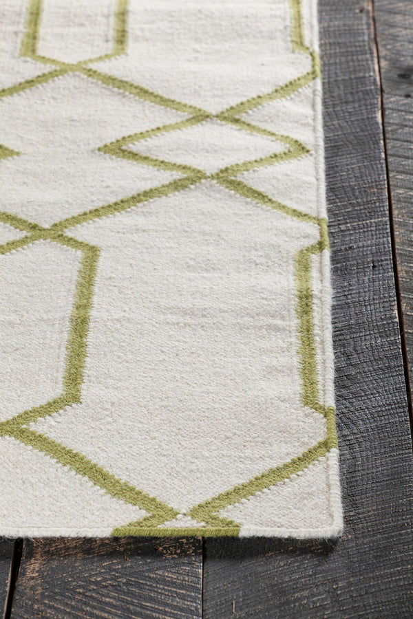 Chandra Rugs Hand-woven Reversible Wool And Cotton Rug - Artisanal Flatweave Elegance For Every Room Decor White,Green Wool Lim25714-35