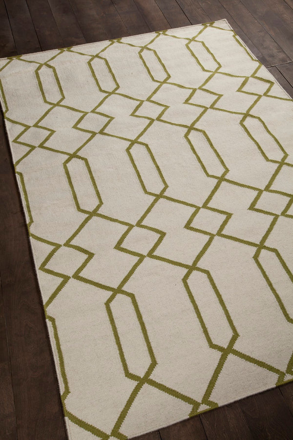 Chandra Rugs Hand-woven Reversible Wool And Cotton Rug - Artisanal Flatweave Elegance For Every Room Decor White,Green Wool Lim25714-35