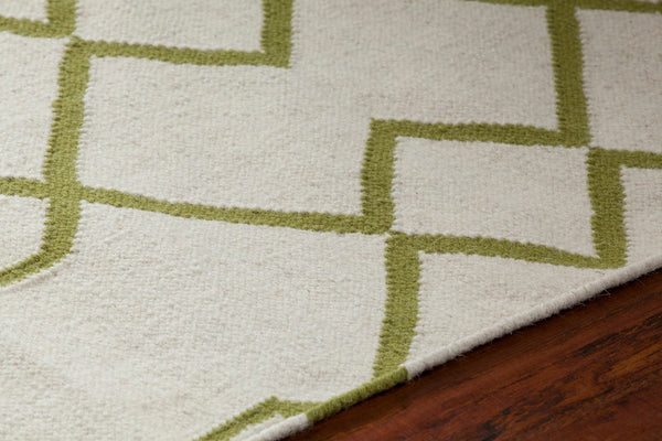 Chandra Rugs Hand-woven Reversible Wool And Cotton Rug - Artisanal Flatweave Elegance For Every Room Decor White,Green Wool Lim25714-35