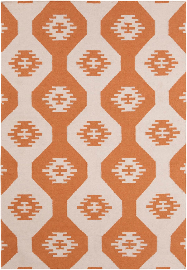 Chandra Rugs Hand-woven Reversible Wool/Cotton Flatweave Rug – Unique Patterns For Stylish Home Transformation White,Orange Wool Lim25716-35