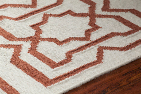 Chandra Rugs Hand-woven Reversible Wool/Cotton Flatweave Rug - Unique Patterns For Versatile Home Decor White,Orange Wool Lim25719-35