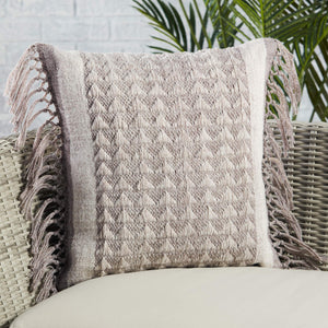 Jaipur Living Vibe by Jaipur Living Boho Geometric Tasseled Pillow Cover for Patio or Sunroom Taupe PLC102431
