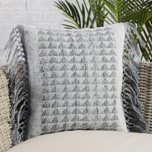 Jaipur Living Vibe by Jaipur Living Boho Geometric Tasseled Pillow Cover for Patio or Sunroom Gray PLC102432