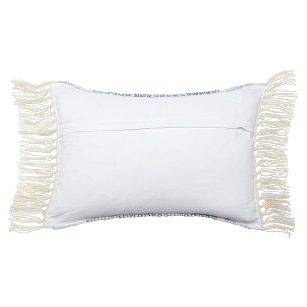 Jaipur Living Vibe by Jaipur Living Iker Chevron Woven Lumbar Pillow Cover Indoor Outdoor Boho Tassel Trim Light Blue PLC102433