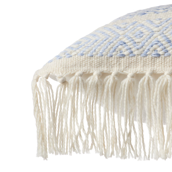 Jaipur Living Vibe by Jaipur Living Iker Chevron Woven Lumbar Pillow Bohemian Tassel Trim Patio Sofa Light Blue PLW103711