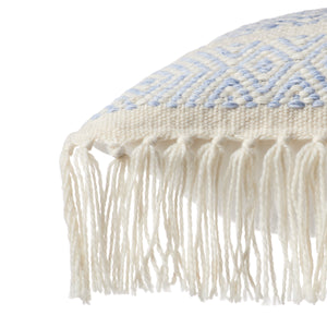 Jaipur Living Vibe by Jaipur Living Iker Chevron Woven Lumbar Pillow Cover Indoor Outdoor Boho Tassel Trim Light Blue PLC102433