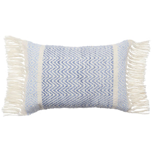 Jaipur Living Vibe by Jaipur Living Iker Chevron Woven Lumbar Pillow Cover Indoor Outdoor Boho Tassel Trim Light Blue PLC102433