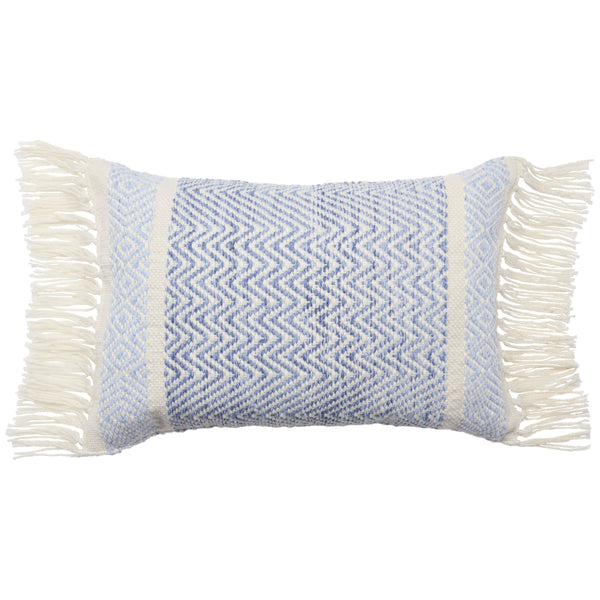 Jaipur Living Vibe by Jaipur Living Iker Chevron Woven Lumbar Pillow Cover Indoor Outdoor Boho Tassel Trim Light Blue PLC102433