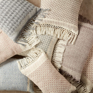 Jaipur Living Vibe by Jaipur Living Iker Chevron Woven Lumbar Pillow Cover Indoor Outdoor Boho Tassel Trim Taupe PLC102434
