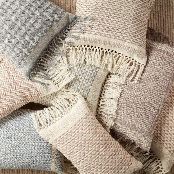 Jaipur Living Vibe by Jaipur Living Iker Chevron Woven Lumbar Pillow Cover Indoor Outdoor Boho Tassel Trim Taupe PLC102434