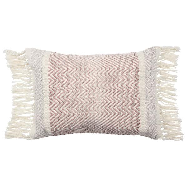 Jaipur Living Vibe by Jaipur Living Iker Chevron Woven Lumbar Pillow Bohemian Tassel Trim Patio Sofa Light Burgundy PLW103713
