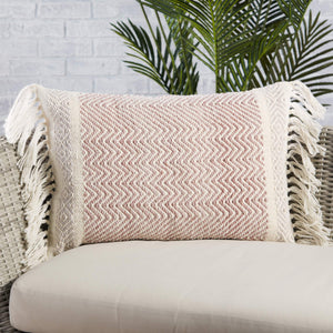 Jaipur Living Vibe by Jaipur Living Iker Chevron Woven Lumbar Pillow Cover Indoor Outdoor Boho Tassel Trim Light Burgundy PLC102435