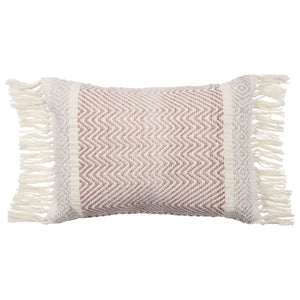 Jaipur Living Vibe by Jaipur Living Iker Chevron Woven Lumbar Pillow Cover Indoor Outdoor Boho Tassel Trim Light Burgundy PLC102435