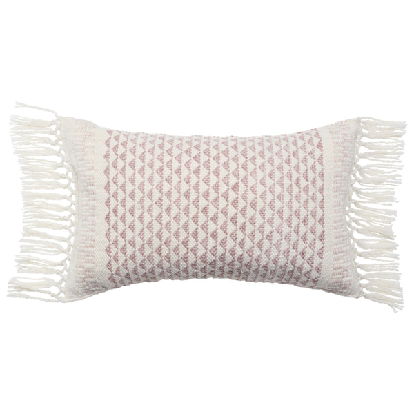 Jaipur Living Vibe by Jaipur Living Bohemian Geometric Lumbar Pillow with Tassel Trim Indoor Outdoor Light Burgundy 13" x 21" PLW103714