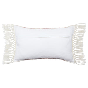 Jaipur Living Vibe by Jaipur Living Bohemian Geometric Lumbar Pillow with Tassel Trim Indoor Outdoor Light Burgundy 13" x 21" PLW103714
