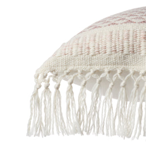 Jaipur Living Vibe by Jaipur Living Bohemian Geometric Lumbar Pillow with Tassel Trim Indoor Outdoor Light Burgundy 13" x 21" PLW103714