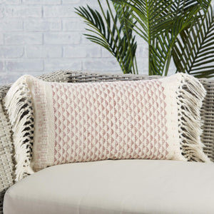 Jaipur Living Vibe by Jaipur Living Liri Bohemian Geometric Lumbar Pillow Cover with Tassel Trim Light Burgundy 13" x 21" PLC102436