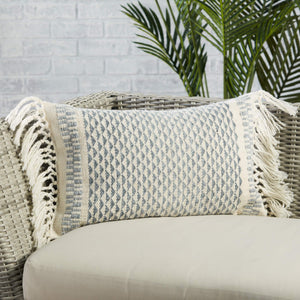 Jaipur Living Vibe by Jaipur Living Liri Bohemian Geometric Lumbar Pillow Cover with Tassel Trim Slate 13" x 21" PLC102437