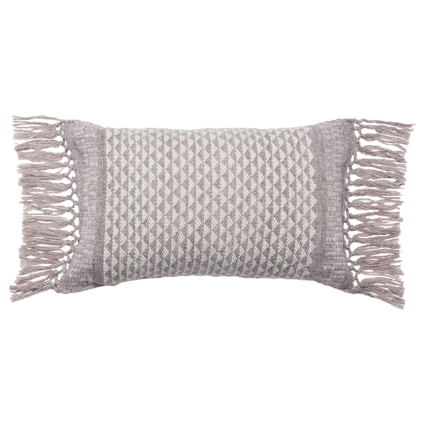 Jaipur Living Vibe by Jaipur Living Bohemian Geometric Lumbar Pillow with Tassel Trim Indoor Outdoor Taupe 13" x 21" PLW103716