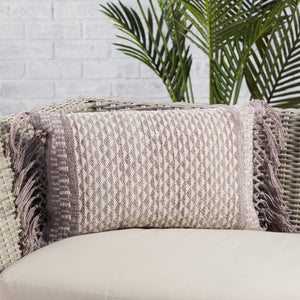 Jaipur Living Vibe by Jaipur Living Liri Bohemian Geometric Lumbar Pillow Cover with Tassel Trim Taupe 13" x 21" PLC102438